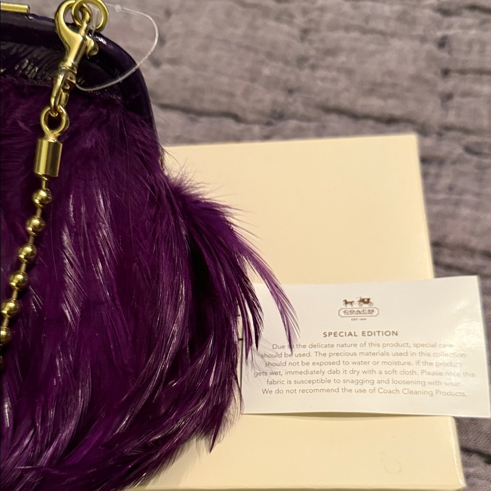 Coach Poppy Purple Osteich Feather Clutch with Gold Chain - Picture 2 of 4